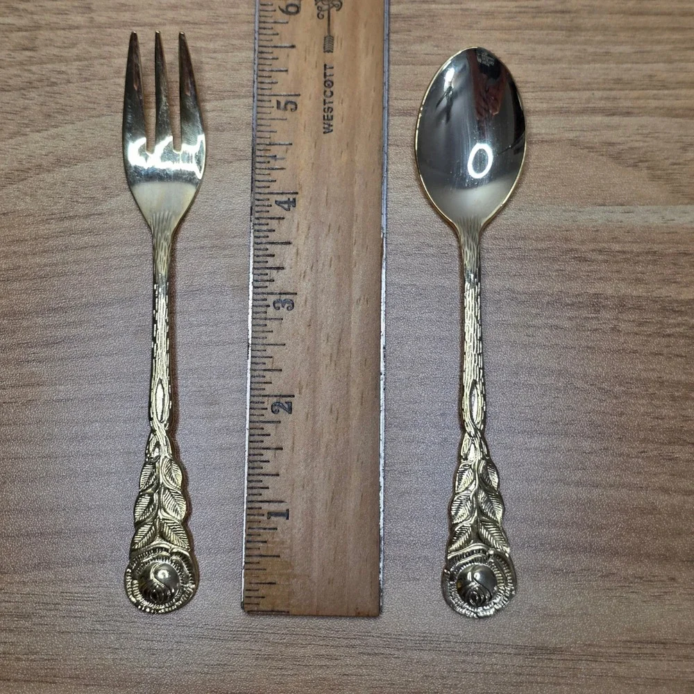 Vintage Rostfrei Esmeyer Gold‎ Electroplate Rose Handled Dessert Set 30 Pieces
